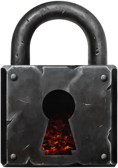 Emberlock Games logo; a closed padlock with glowing embers visible through a unique keyhole