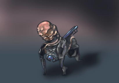 Concept art for an enemy, a four-legged cybernetic creature similar to a dog