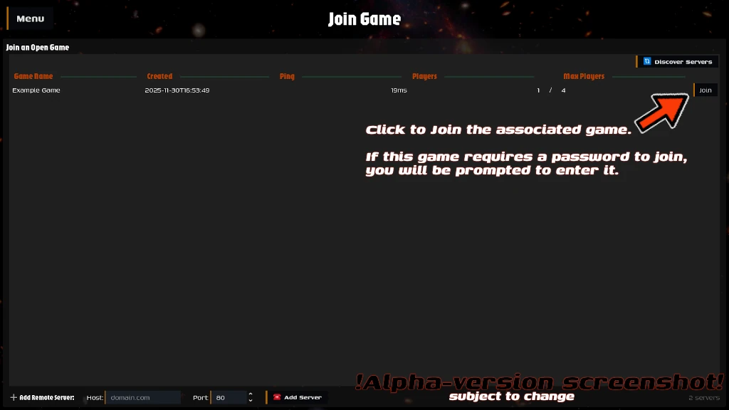 Screenshot of the Create Game menu